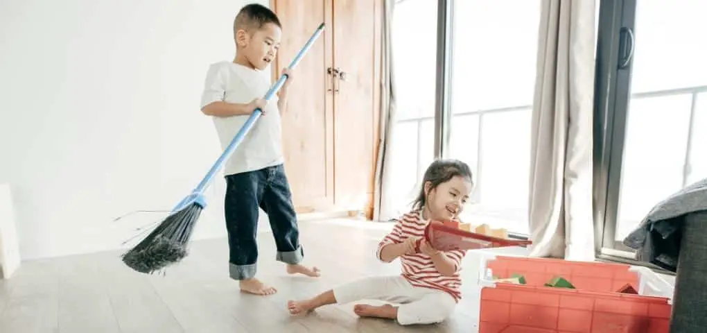 children cleaning bedroom
