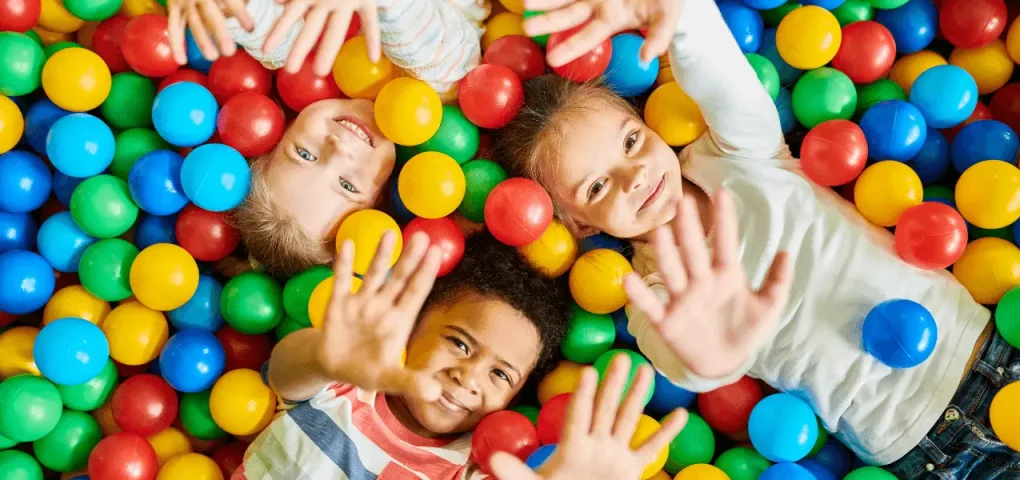 kids and colorful balls